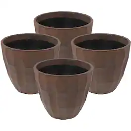 Sunnydaze - Pebbled Polyresin Outdoor Planter - Set of 4 - Dark Brown