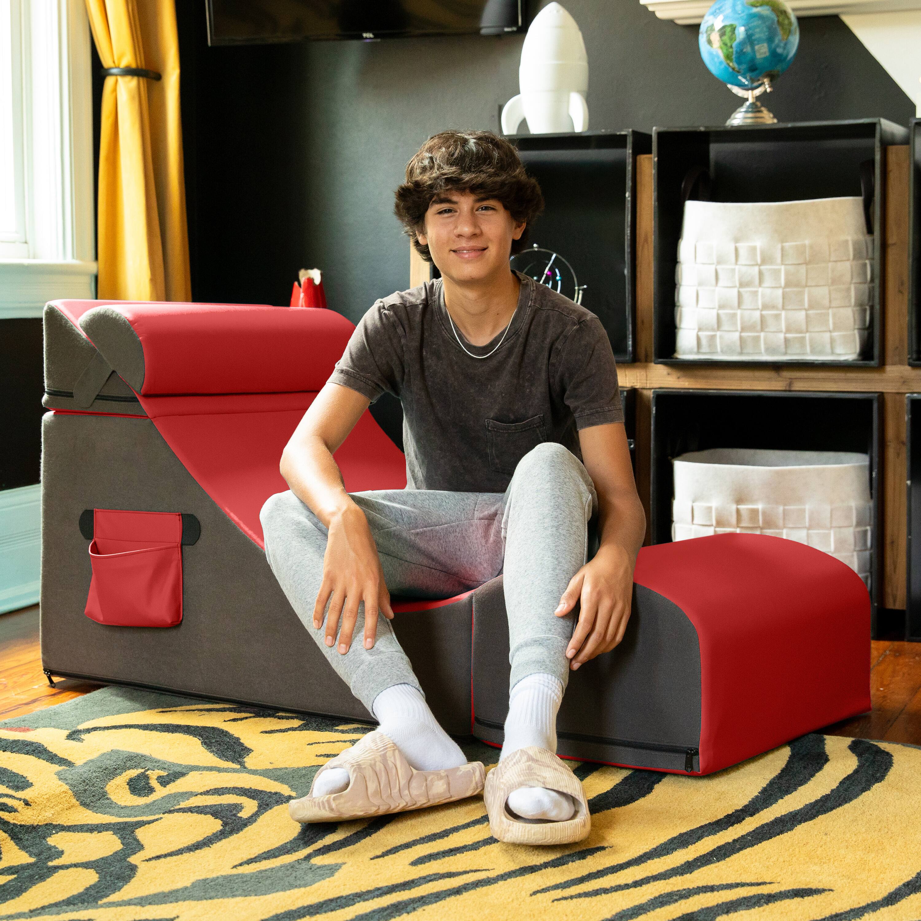 Back. Jaxx - Jaxx Flexx V-Tex Convertible 3 in 1 Gamer Chair, Table, & Ottoman w/ Adjustable Headrest & Pocket - Vinyl Red - Red.