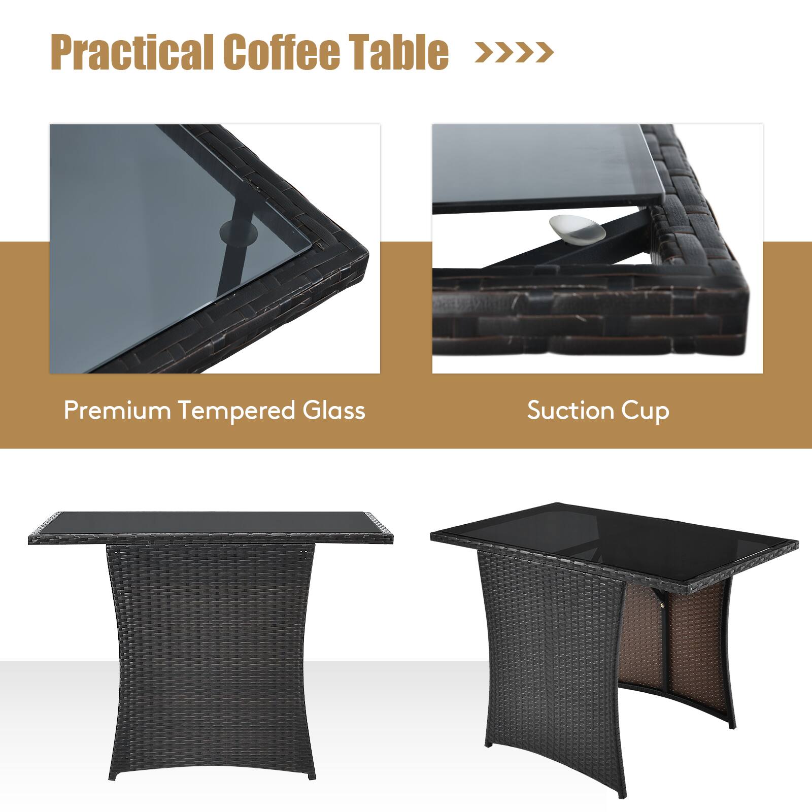 Practical Coffee Table >>>> Premium Tempered Glass Suction Cup