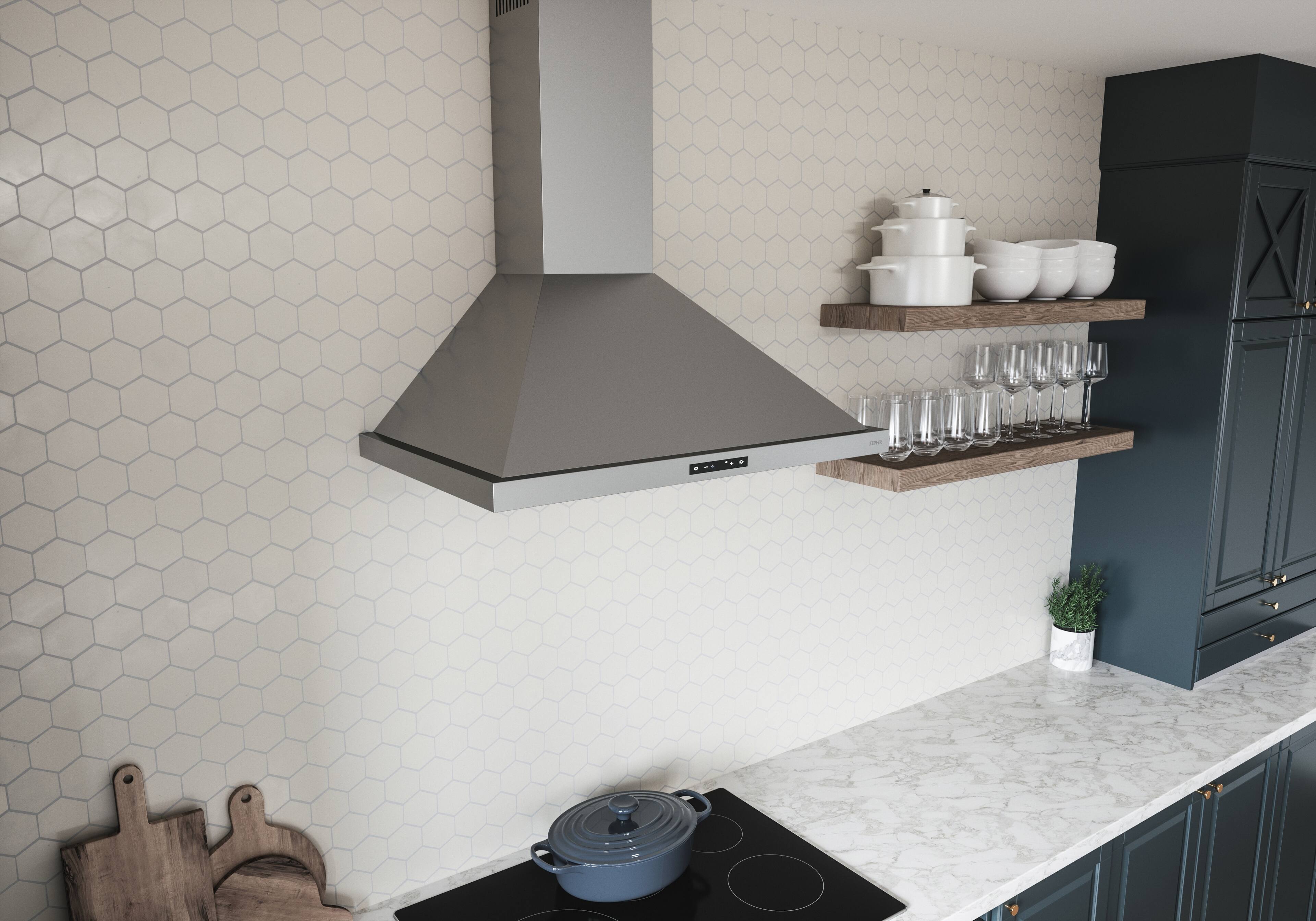 Alt View 14. Zephyr - Ombra 36 in. 600 CFM Wall Mount Range Hood - Stainless Steel.