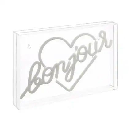 Front. Jonathan Y - Bonjour Heart 15" X 10.3" Contemporary Glam Acrylic Box USB Operated LED Neon Light, Yellow - Yellow.