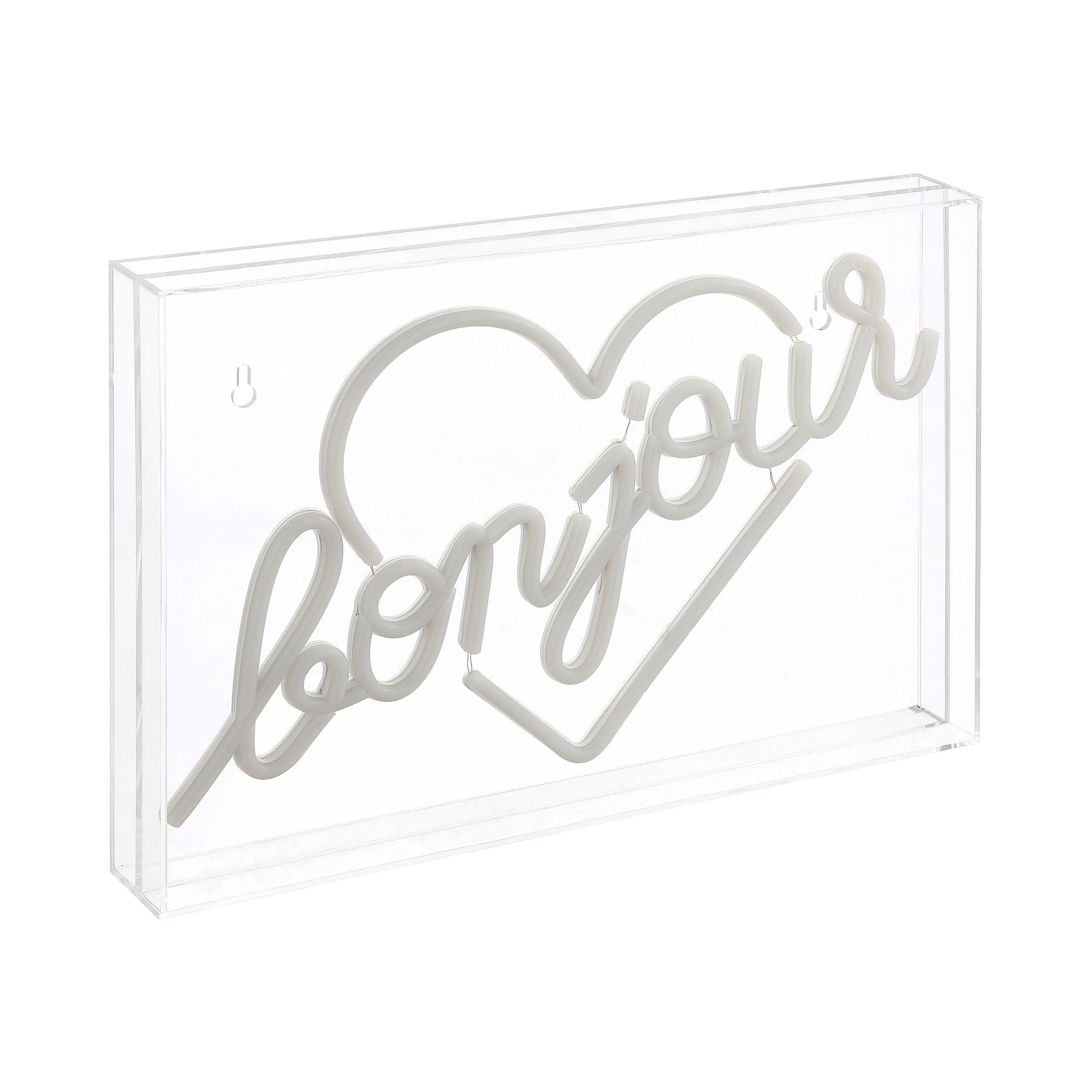 Front. Jonathan Y - Bonjour Heart 15" X 10.3" Contemporary Glam Acrylic Box USB Operated LED Neon Light, Yellow - Yellow.