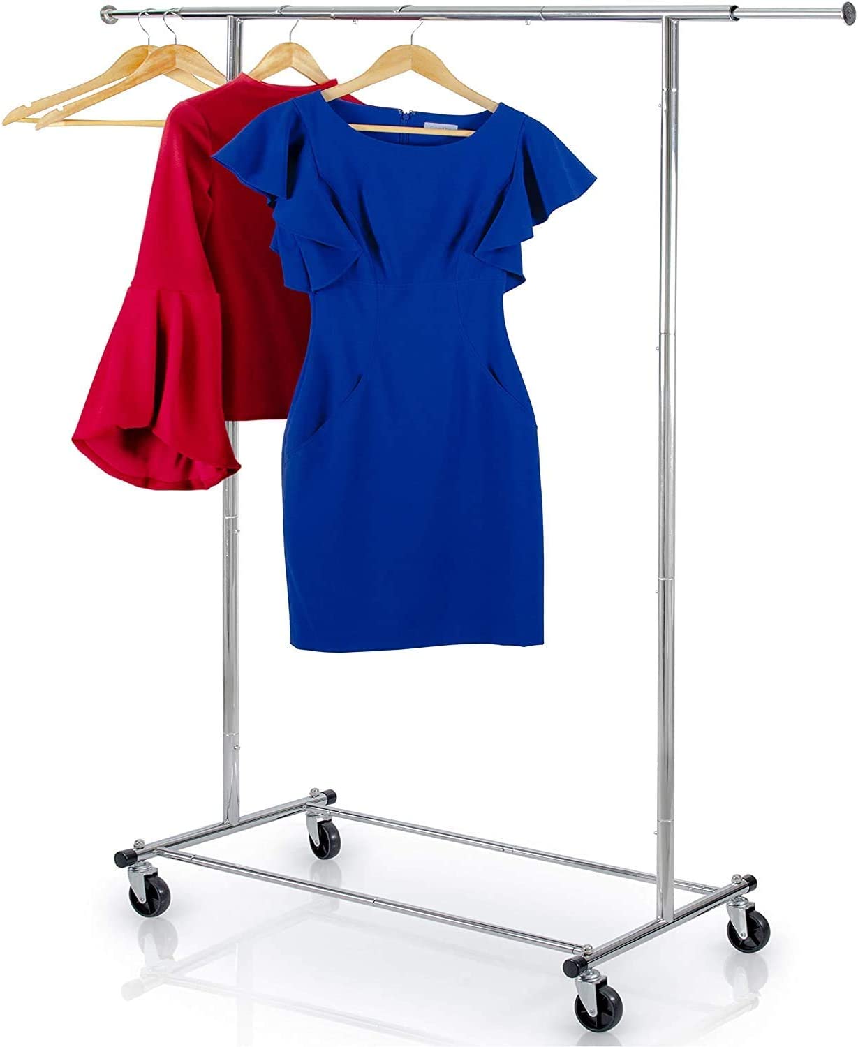 Alt View 1. Home It - Clothes Rail Rack Heavy Duty Commercial Grade with Chrome Finish and Adjustable Option - Silver.