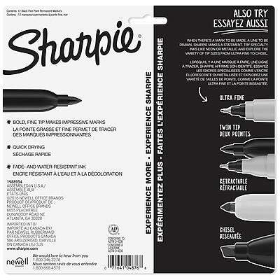 **Front Side:**

- **Sharpie**
- **EXPERIENCE SHARPIE**
- **ULTRA FINE**
- **BOLD, FINE TIP MAKES IMPRESSIVE MARKS**
  - **LA POINTE GRASSE ET FINE PERMET DE TRACER DES MARQUES IMPRESSIONNANTES**
- **QUICK DRYING**
  - **SECAGE RAPIDE**
- **FAD- AND WATER-RESISTANT INK**
  - **ENCRE RÉSISTANTE À L'EAU ET À LA DÉCOLORATION**
- **1988954**
- **ASSEMBLED IN U.S.A.**
  - **ASSEMBLÉ AUX ÉTATS-UNIS**
- **2016 NEWELL OFFICE BRANDS**
- **PRODUCT OF/PRODUIT DE NEWELL OFFICE BRANDS ATLANTA, GA**
- **IMPORTED BY/IMPORTÉ PAR**
- **665 DUNWOODY PEACHTREE ROAD**
- **OAKVILLE, ONTARIO, CANADA**
- **RUBBERMAID 30328**
- **www.sharpie.com**
