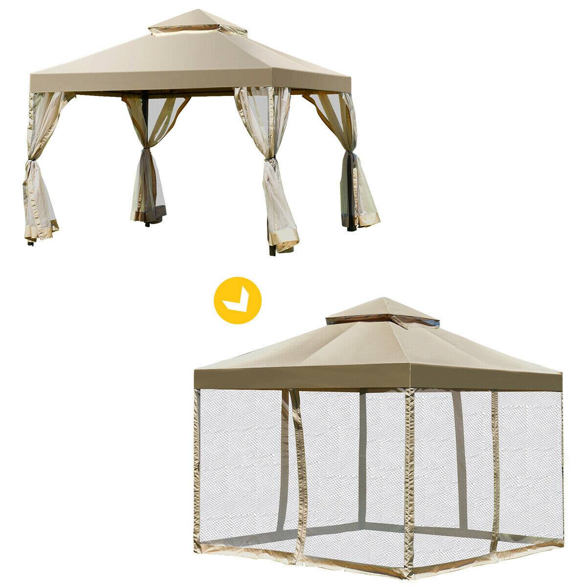Alt View 8. Costway - Costway Outdoor 2-Tier 10'x10' Gazebo Canopy Shelter Awning Tent Patio Garden Screw-free structure - Brown.