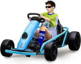 Qeetex - 24V Ride-On Go Kart for Teens, Dual 300W Motors, 9Ah Battery, 8MPH Fast Speed, Drifting Wheels, Music & Horn,Metal Frame