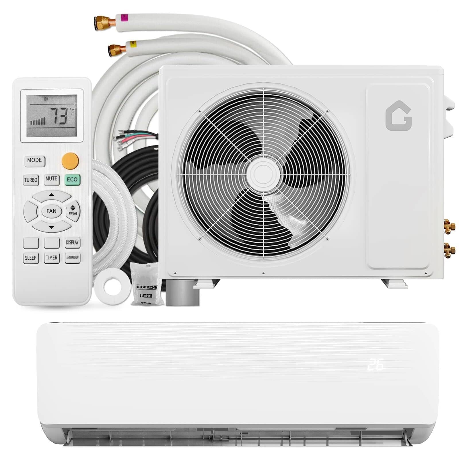 Jojoka - 12000 BTU Mini Split Ductless System Air Conditioners w/ Heating System 19SEER2 Inverter & Installation Kits 208V-230V - White