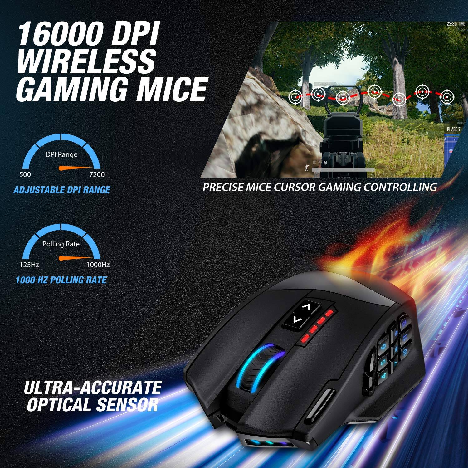 16000 DPI Wireless Gaming Mouse

- Adjustable DPI Range: 500 - 7200
- Precise Mouse Cursor Gaming Controlling
- 1000 Hz Polling Rate
- Ultra-Accurate Optical Sensor