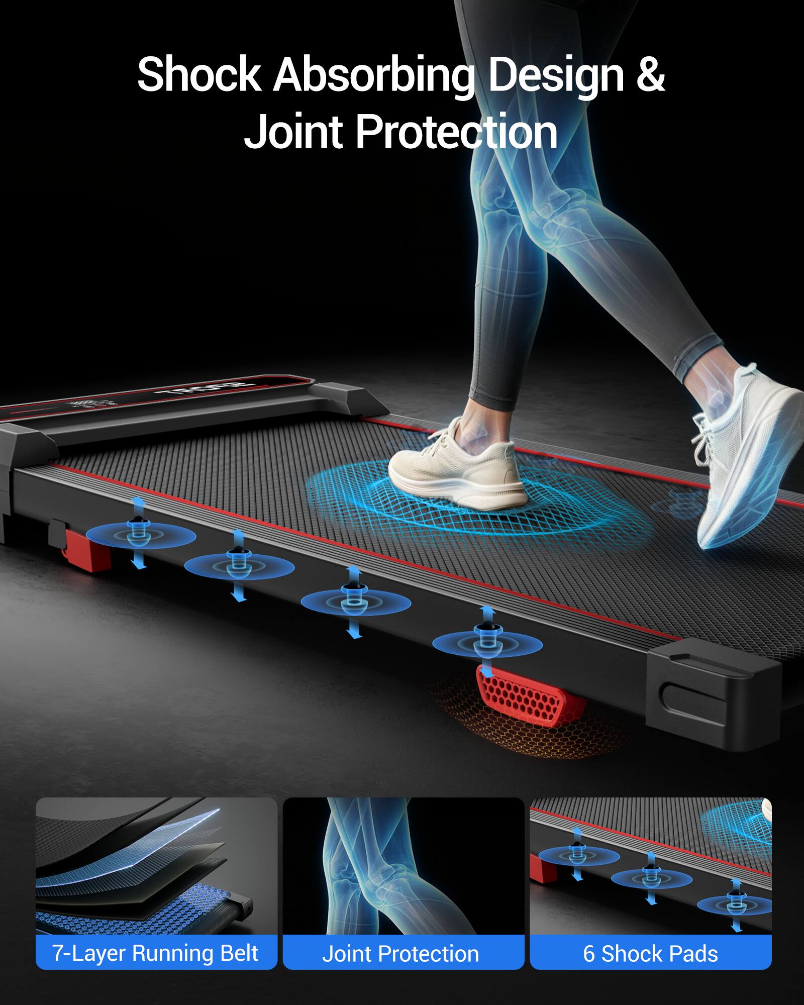 Shock Absorbing Design & Joint Protection

7-Layer Running Belt

Joint Protection

6 Shock Pads