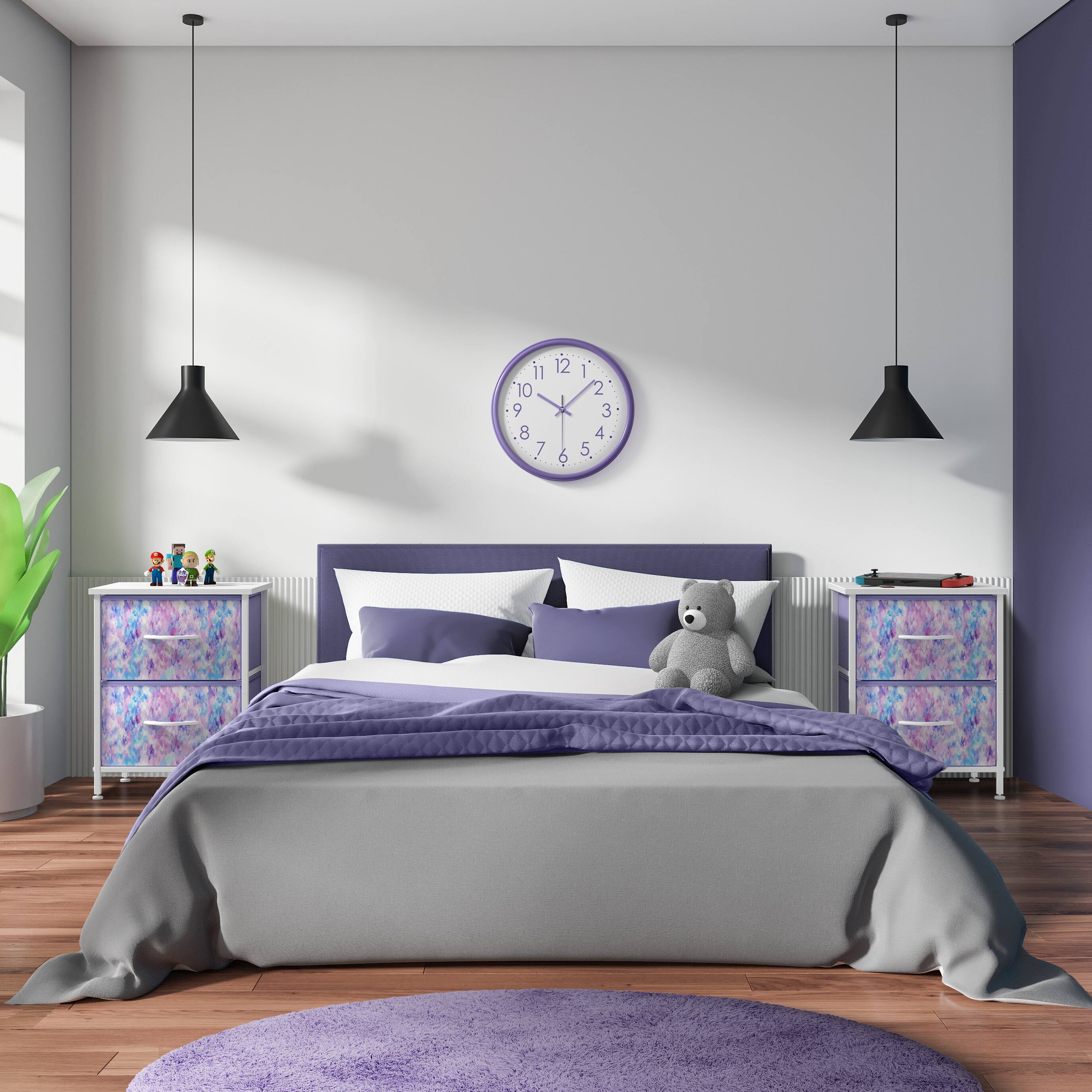Angle. Sorbus - Sorbus 2 Pack Nightstand with 2 Drawers - Steel Frame, Wood Top &Fabric Bins - Tie dye purple.