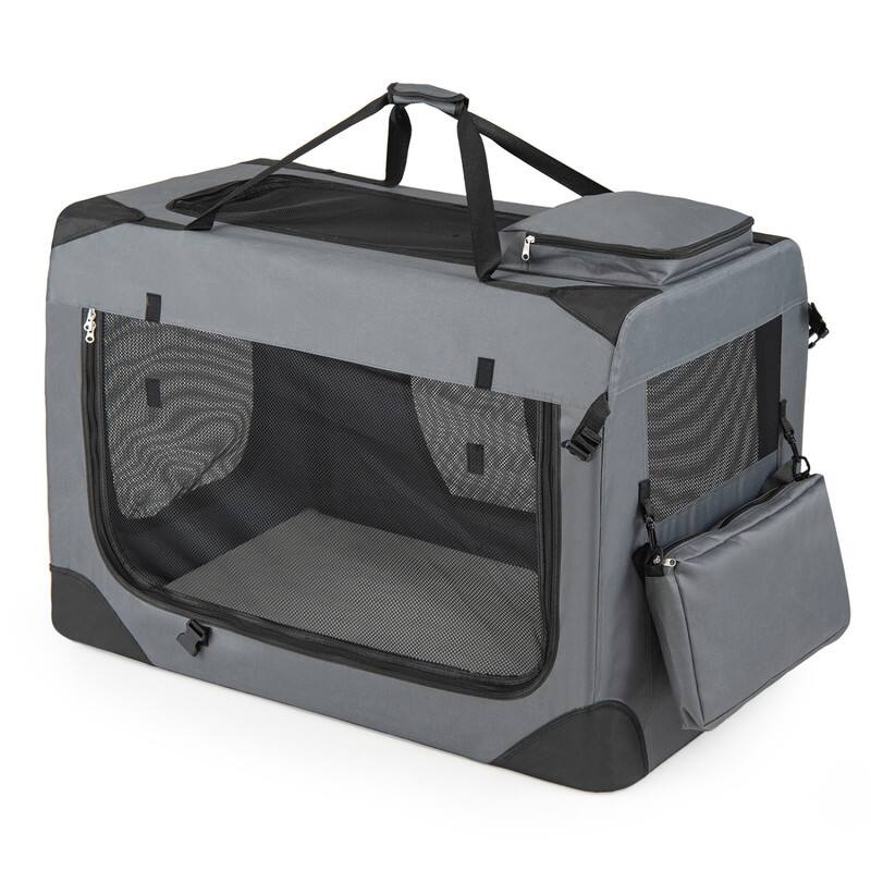 Alt View 5. WELLFOR - 36" Portable Collapsible Dog Crate with Mesh Windows and 3 Doors,  Travel Pet Crate for Indoor Outdoor - Gray.