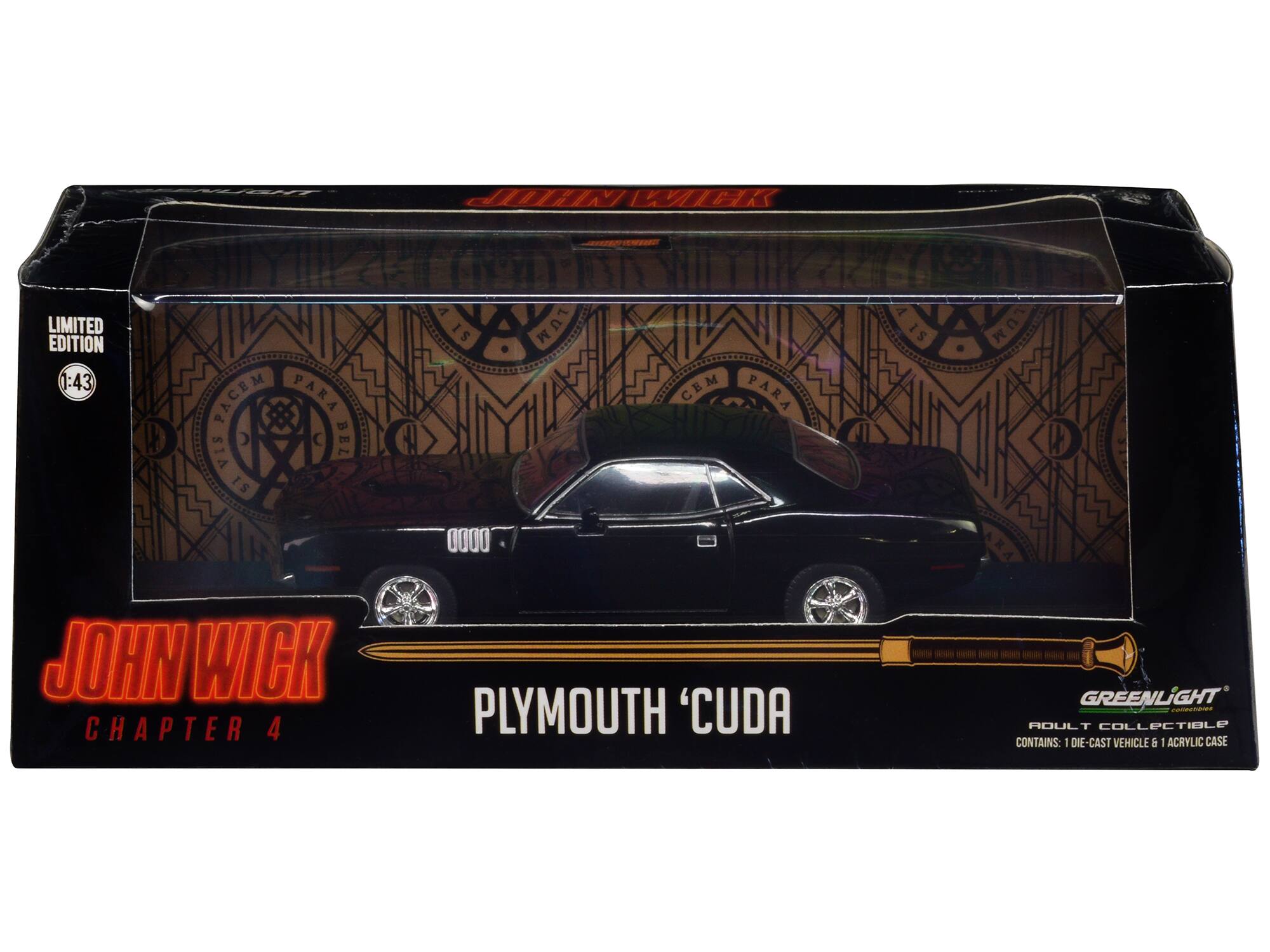 1971 Plymouth Barracuda John Wick Chapter 4 2023 Movie Hollywood Series 1/43 Diecast Model by Greenlight - Black