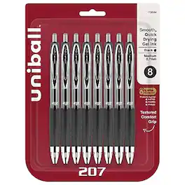 uni-ball - 207 Retractable Gel Pens, Medium Point, 0.7mm, Black Ink, 8/Pack (1756584)