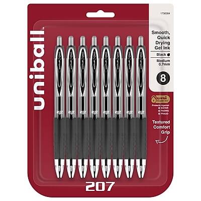 uni-ball - 207 Retractable Gel Pens, Medium Point, 0.7mm, Black Ink, 8/Pack (1756584)