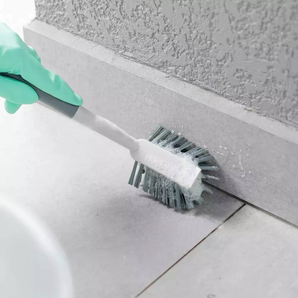 Left. OU - Bathroom & Kitchen Organizer Set, Wall Rack w/ 4 Hooks, Scrub & Bottle Brushes, Silicone Squeegee.