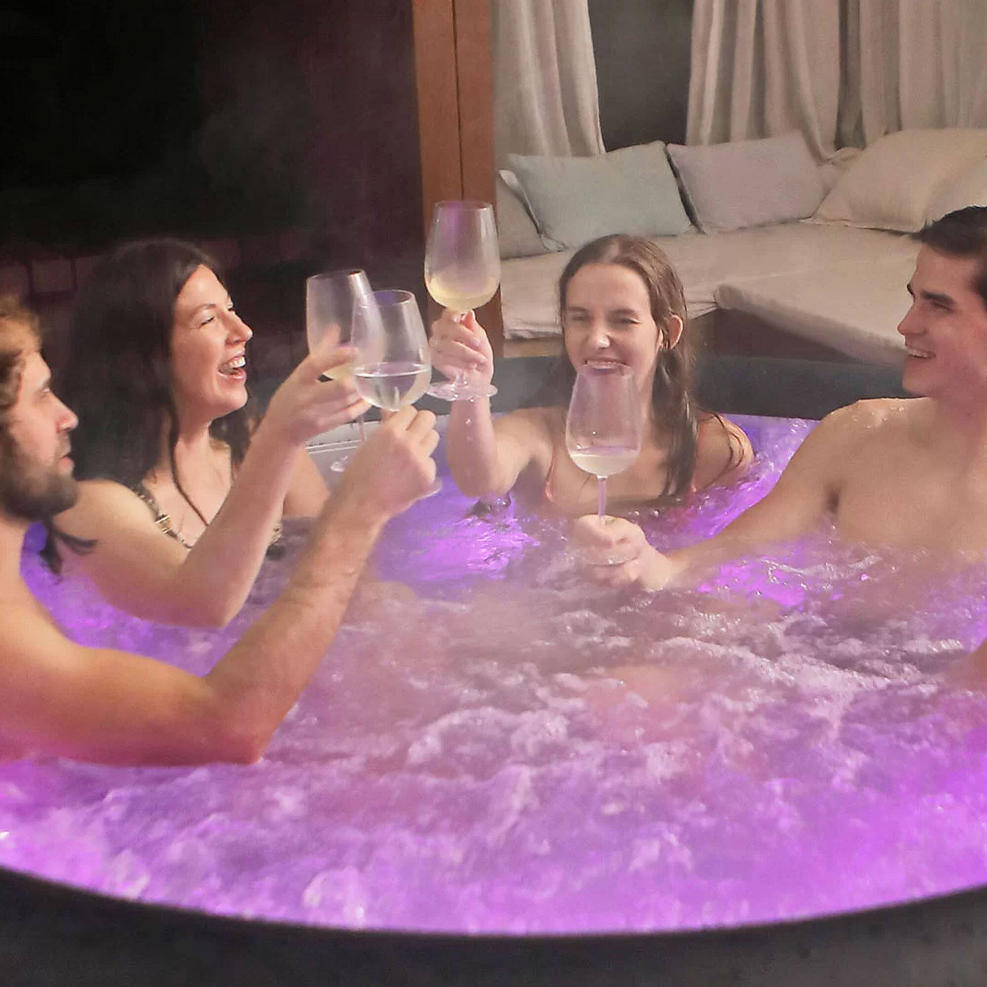 Alt View 4. MSpa - MSpa Round Inflatable Bubble Spa, 4 to 6 Person Hot Tub with LED Lights, Aurora - Black.