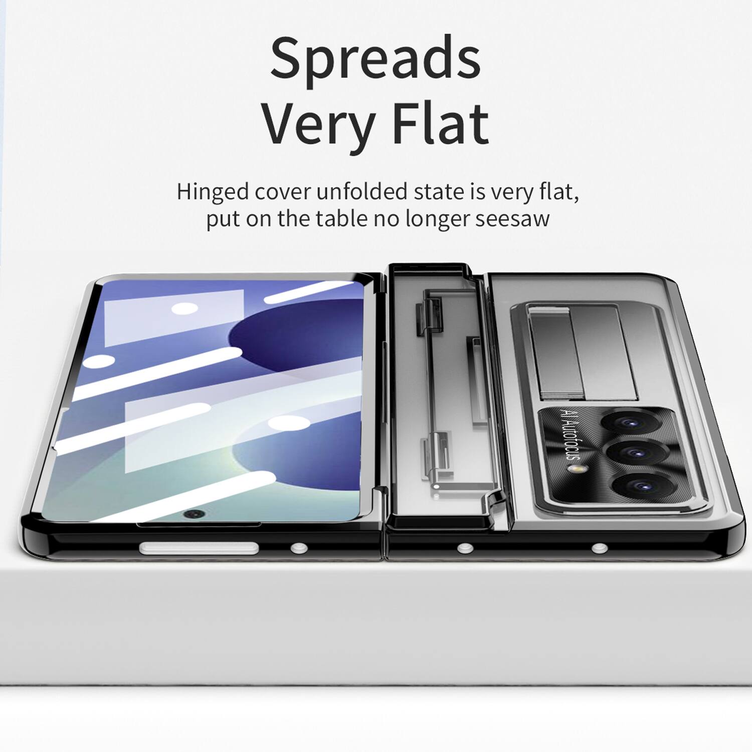Spreads Very Flat

Hinged cover unfolded state is very flat, put on the table no longer seesaw