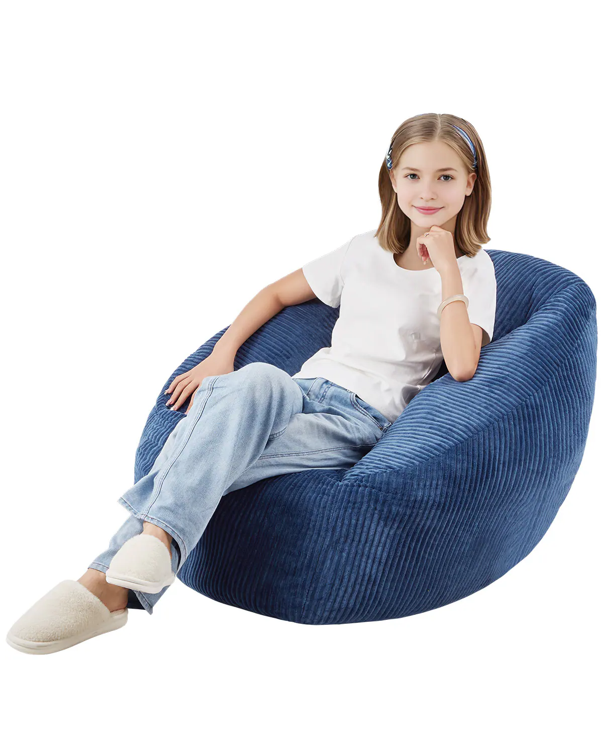 Front. VEVOR - Bean Bag Chair, 3 feet Bean Bag Chair with Soft Armrests and Storage Pocket, 25D Memory Foam - Blue.