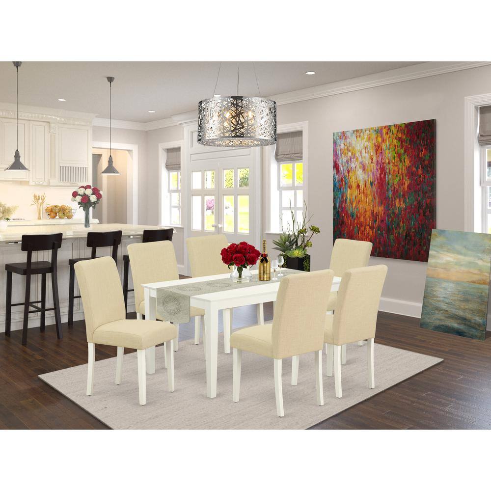 Left. East West Furniture - Dining Room Set Linen White - Brown.