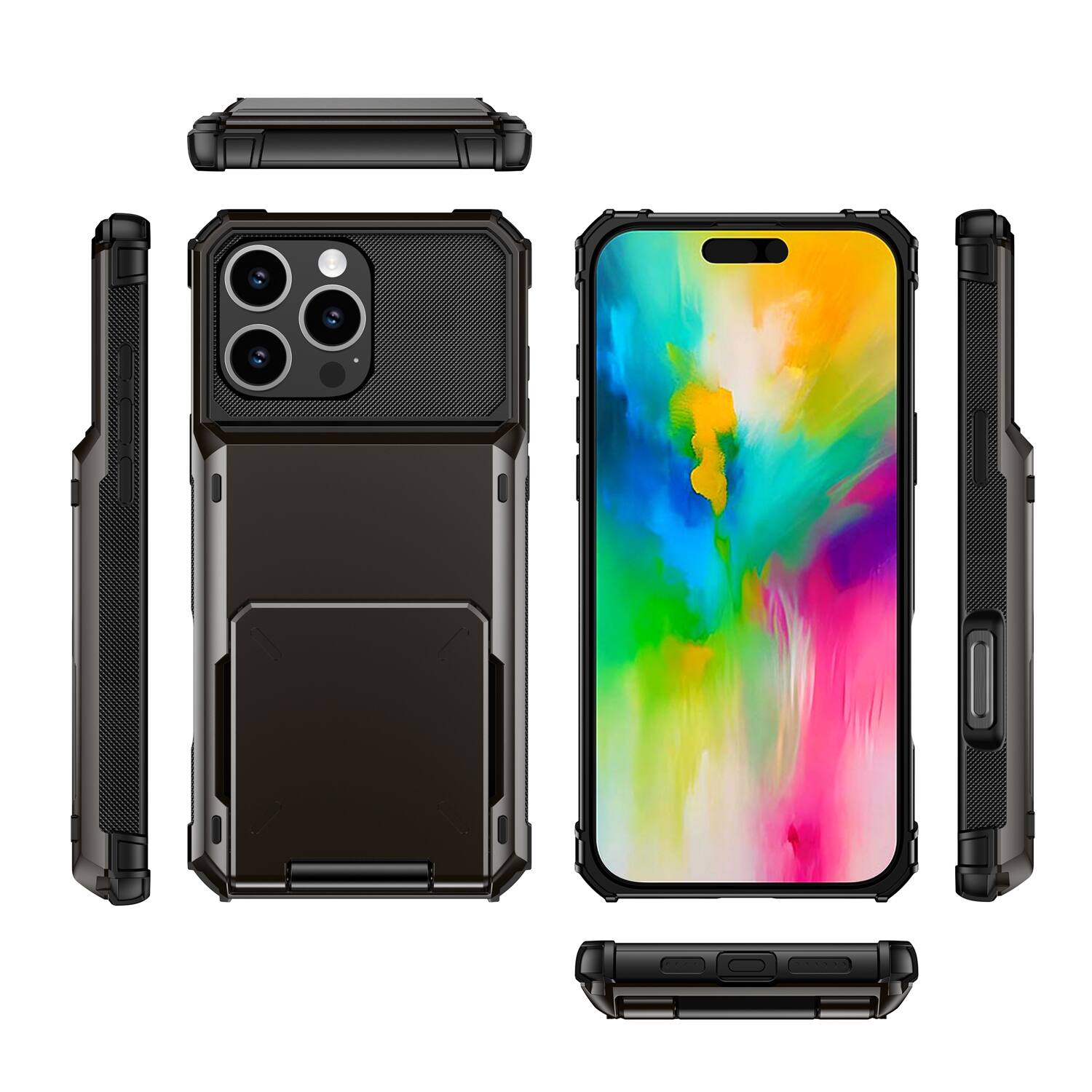 Alt View 5. Dteck - for Apple iPhone 16 Pro Max Dual Layer Protective Phone Case with Hidden 5-Card Holder Wallet Slot Flip Open Back Cover - Yellow.