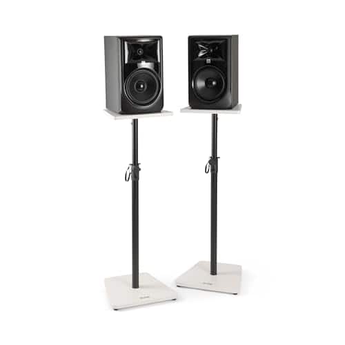 On Stage Stands - On-Stage Wood Studio Monitor Stands- Floor Bookshelf Speaker Stands, Adjustable, Weight Capacity 90Lb Each, Recording - Black