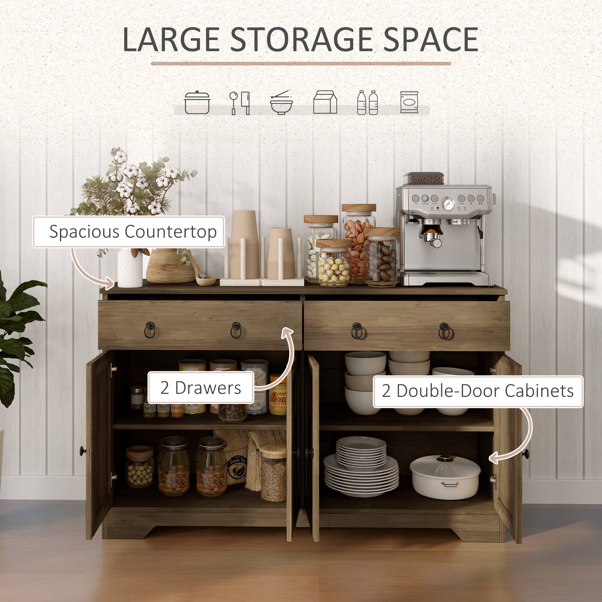 LARGE STORAGE SPACE
Spacious Countertop
2 Drawers
2 Double-Door Cabinets