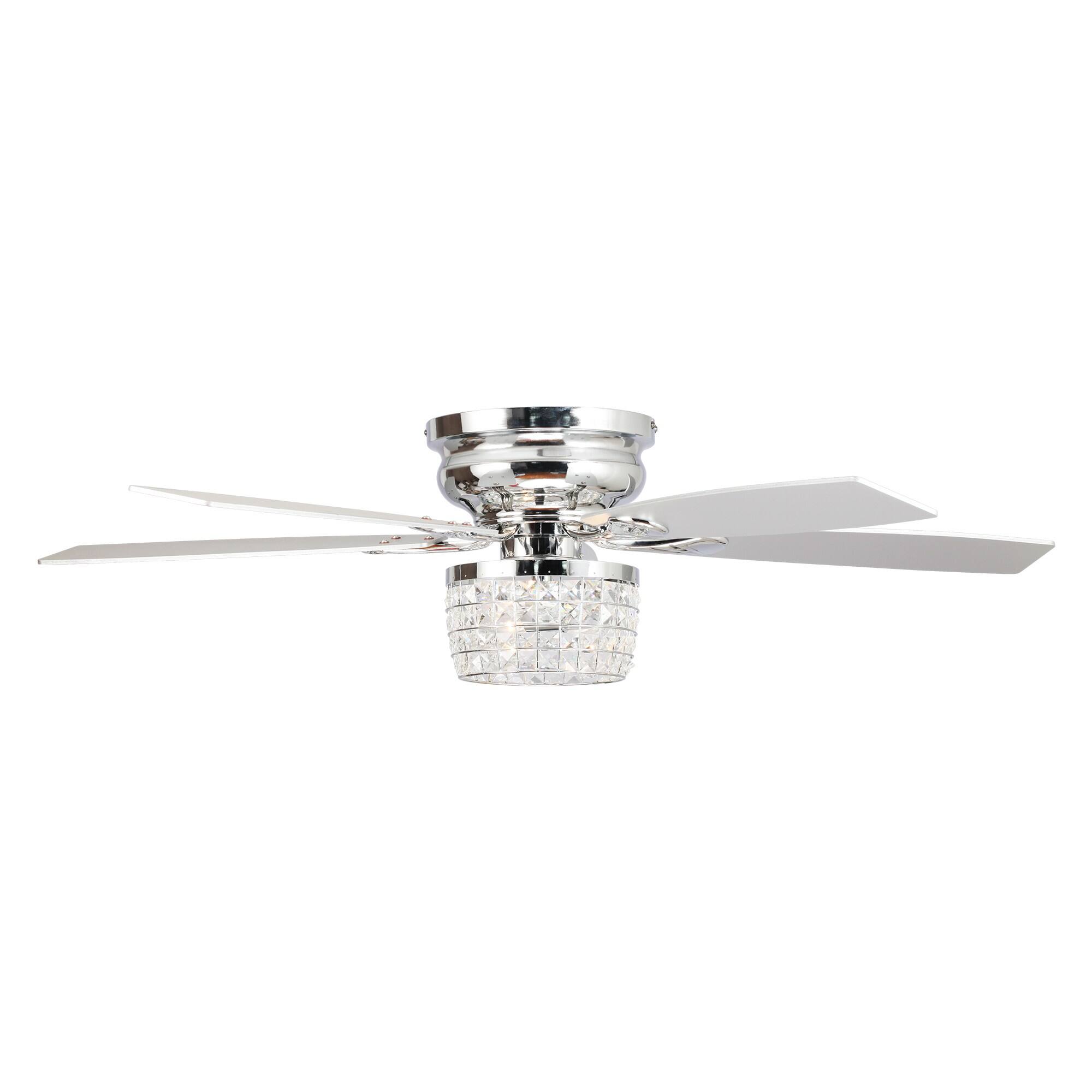 Alt View 6. Parrot Uncle - 52" Chrome Modern Crystal Flush Mount Ceiling Fan with Light Kit and Remote - Chrome.