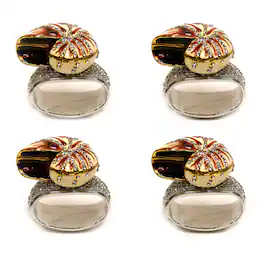 Things2Die4 - Set of 4 Rhinestone Encrusted Metal Nautilus Shell Napkin Rings - Multicolored
