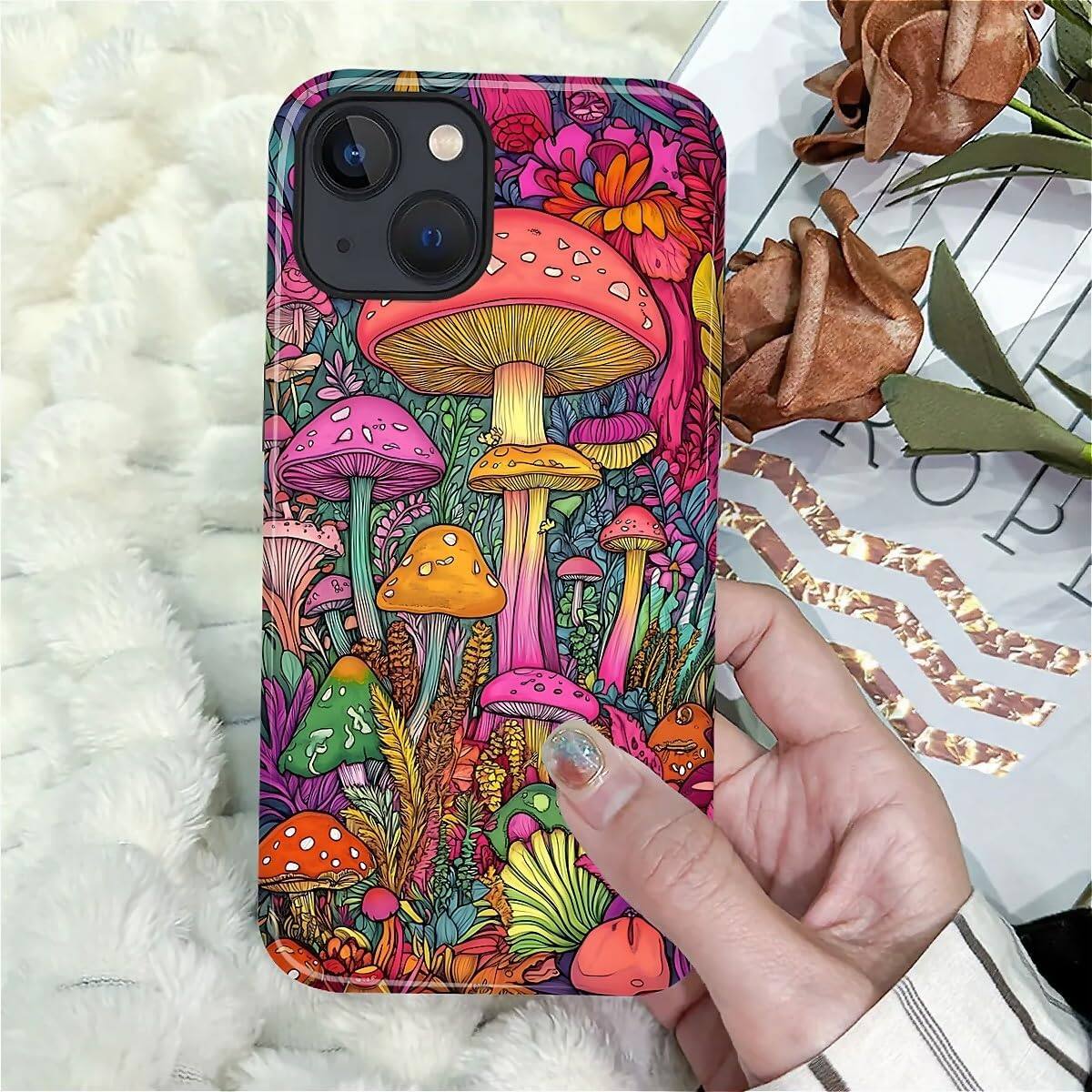 Alt View 6. BUBM - Smartphone Case for iPhone 15 Plus - 2-Layer Durable Smartphone Protection Case - Psychedelic Mushrooms.