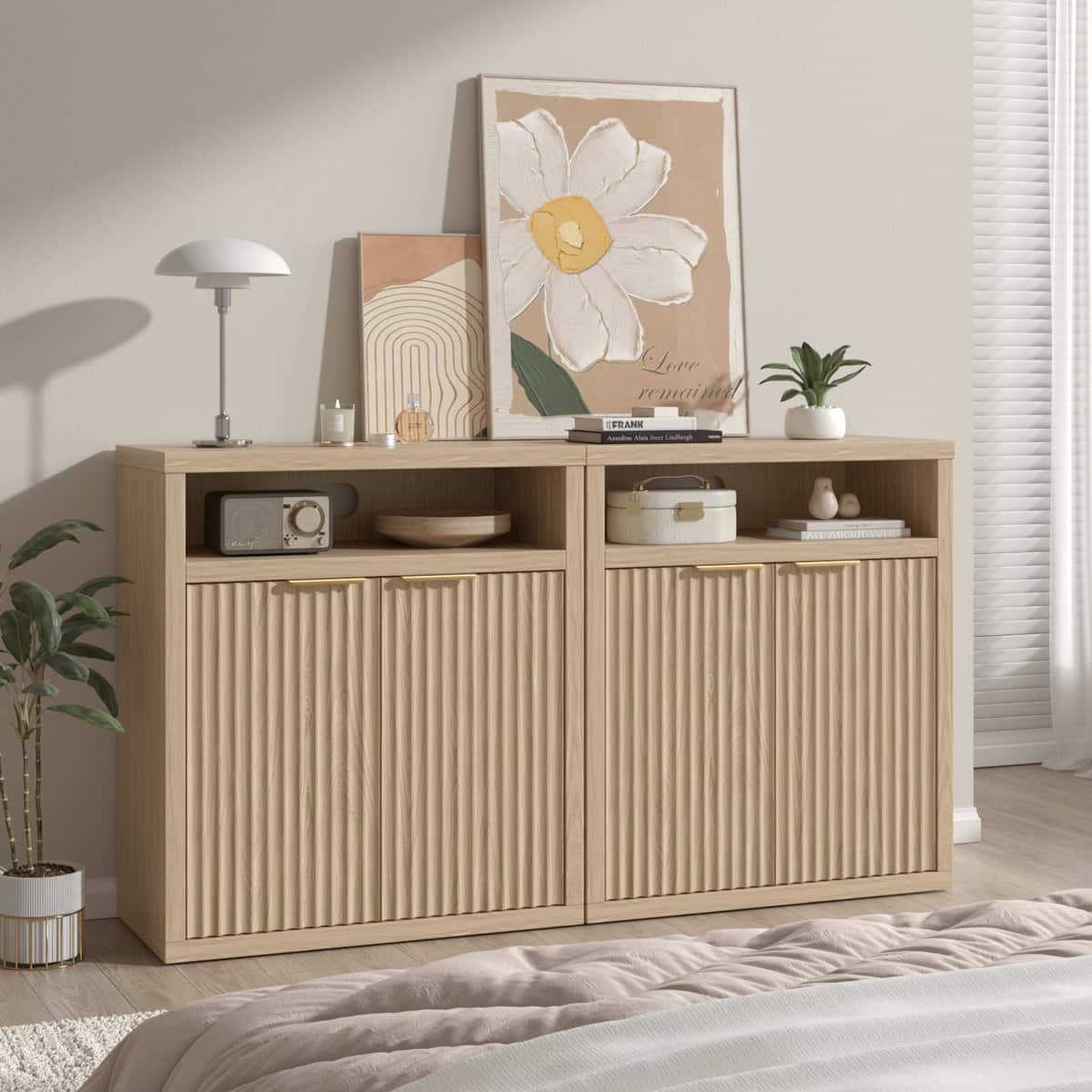 Furologee - 29.9" Sideboard With Open Storage Space 2 Adjustable Shelves - Gold
