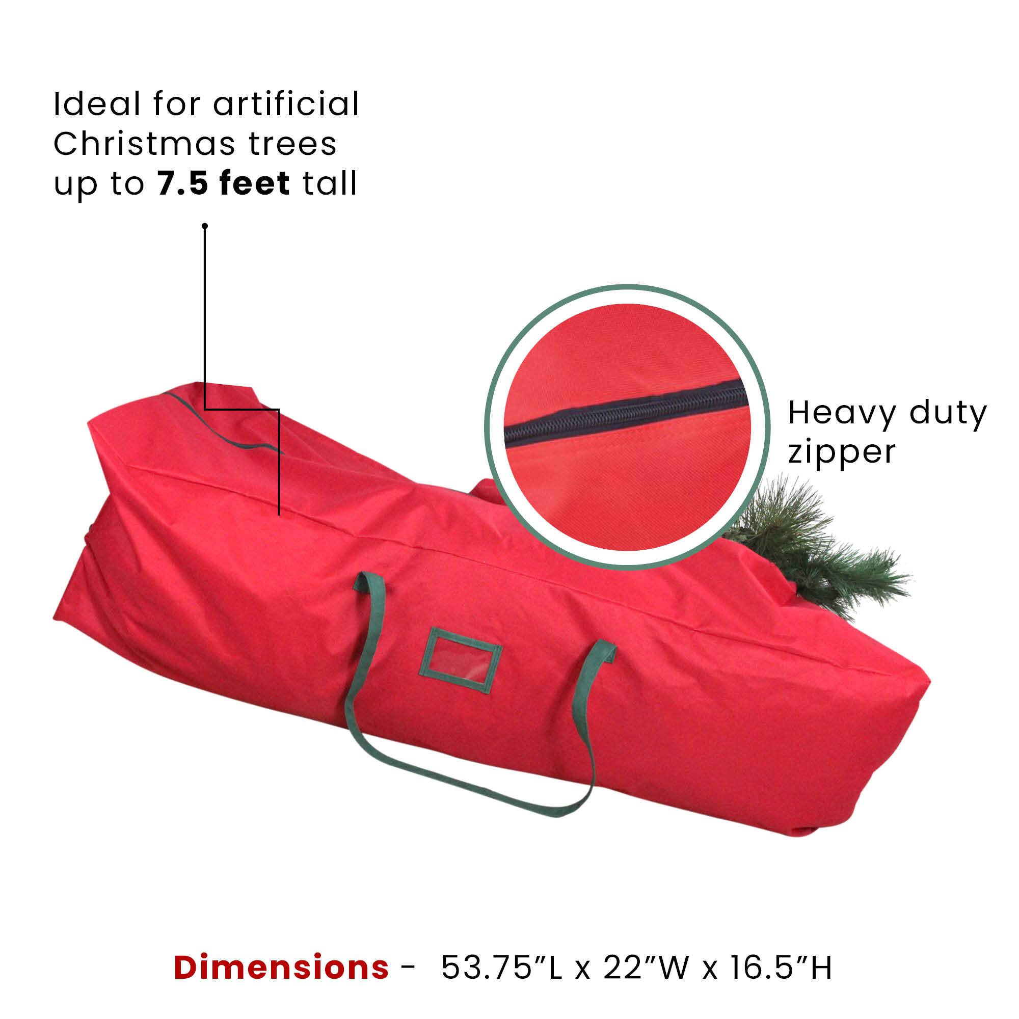 Ideal for artificial Christmas trees up to 7.5 feet tall

Heavy duty zipper

Dimensions - 53.75"L x 22"W x 16.5"H