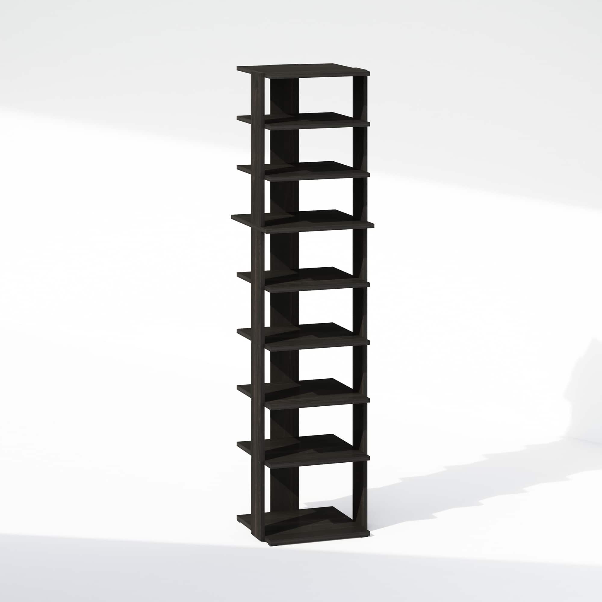 Furinno - Compact 9-Tier Vertical Space Saving Free Standing Corner Shelf, Display Rack, Espresso - Espresso