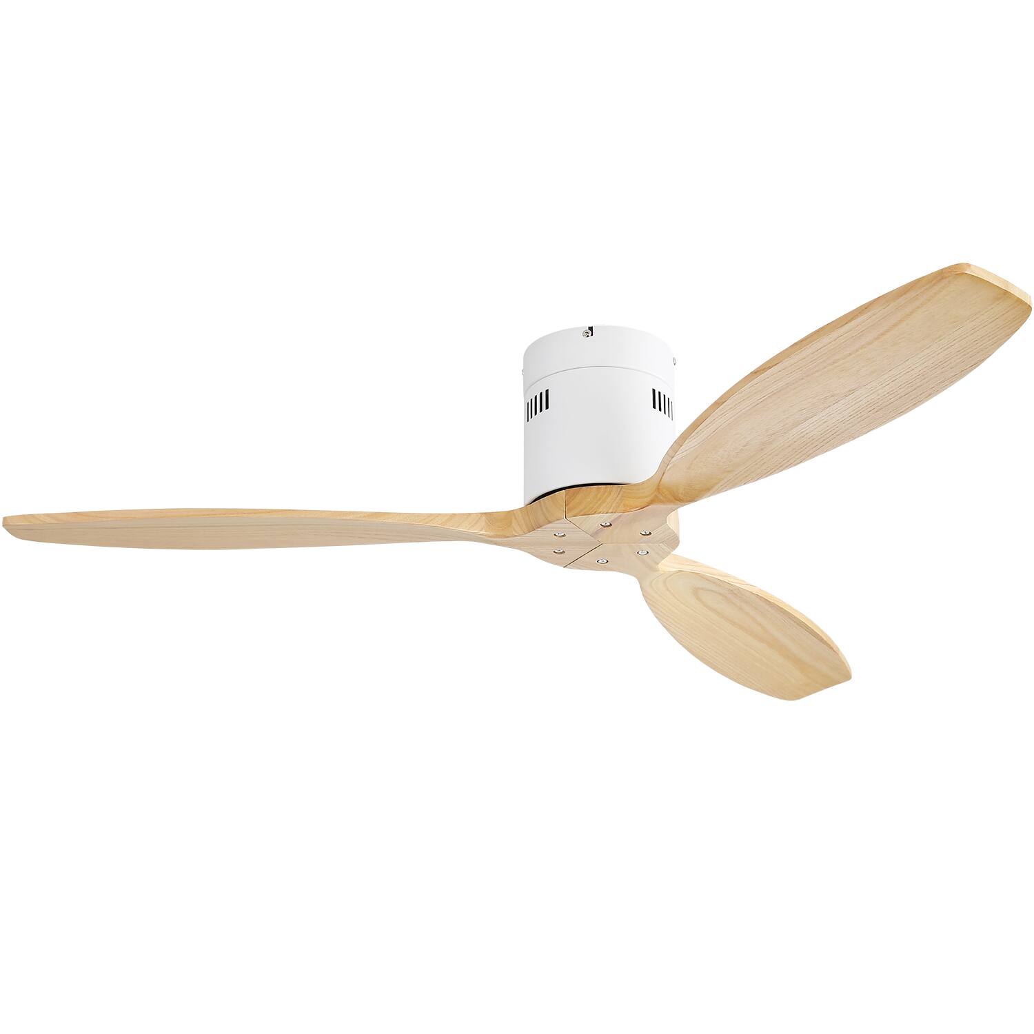 Alt View 4. Sofucor - 52'' Flush Mount Ceiling Fan without Lights Remote Control Wood Blades Reversible DC Modern Ceiling Fan Indoor Outdoor - White-Burlywood.