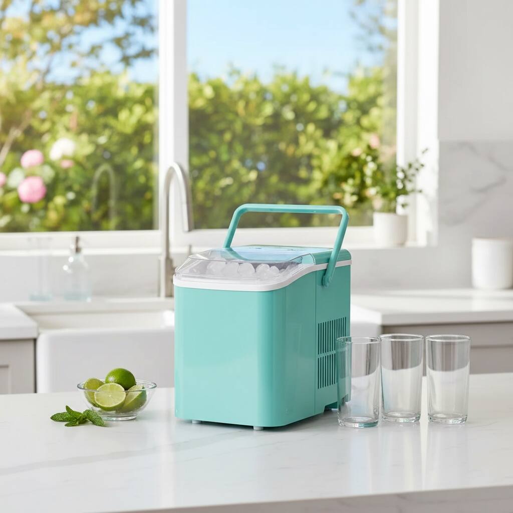 Left. Forest'nSky - Portable Ice Maker - 24.5 lb/24H, 9 Bullet Ice in 6 Mins, Self-Clean, Low Noise, Handle for Camping/BBQ,Green - Green.