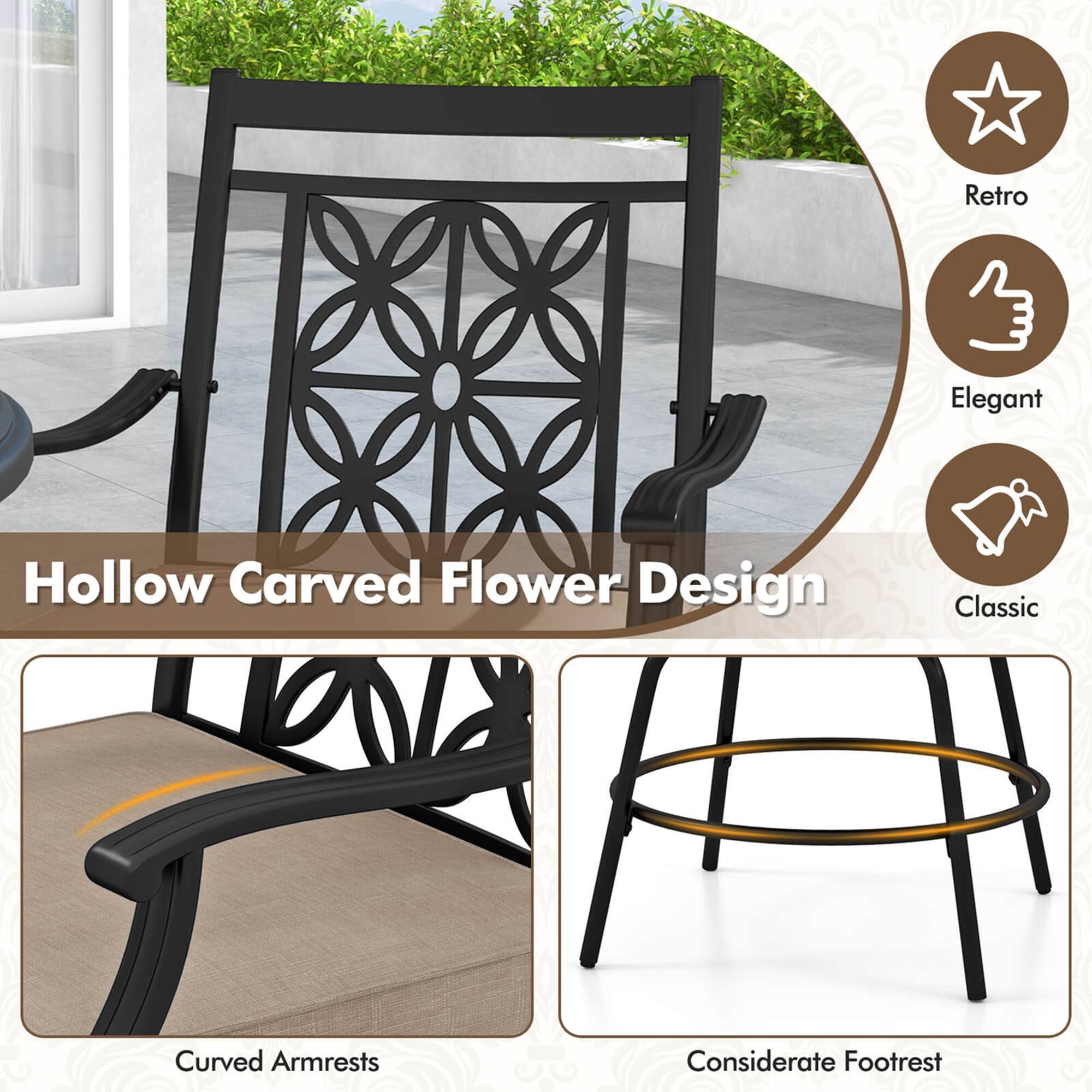 Retro, Elegant, Classic, Curved Armrests, Considerate Footrest, Hollow Carved Flower Design