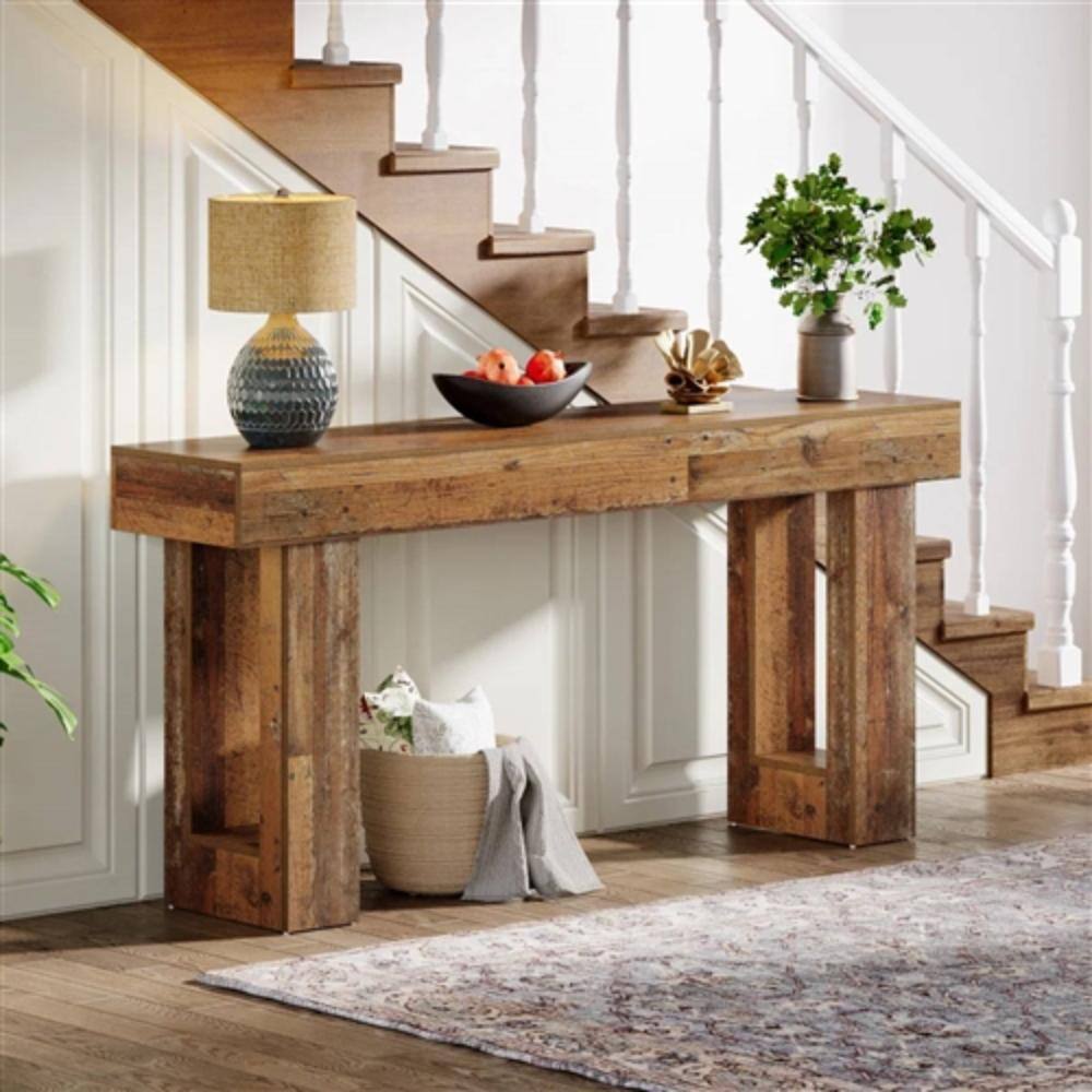 Left. Hivvago - Modern Farmhouse 63-inch Entryway Console Sofa Table in Distressed Wood Finish - Rustic Brown.