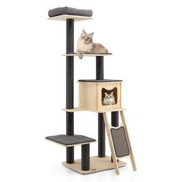 Gymax - 69 in Modern Wood Cat Tree 5-Tier Tall Cat Tower w/ Washable Cushions