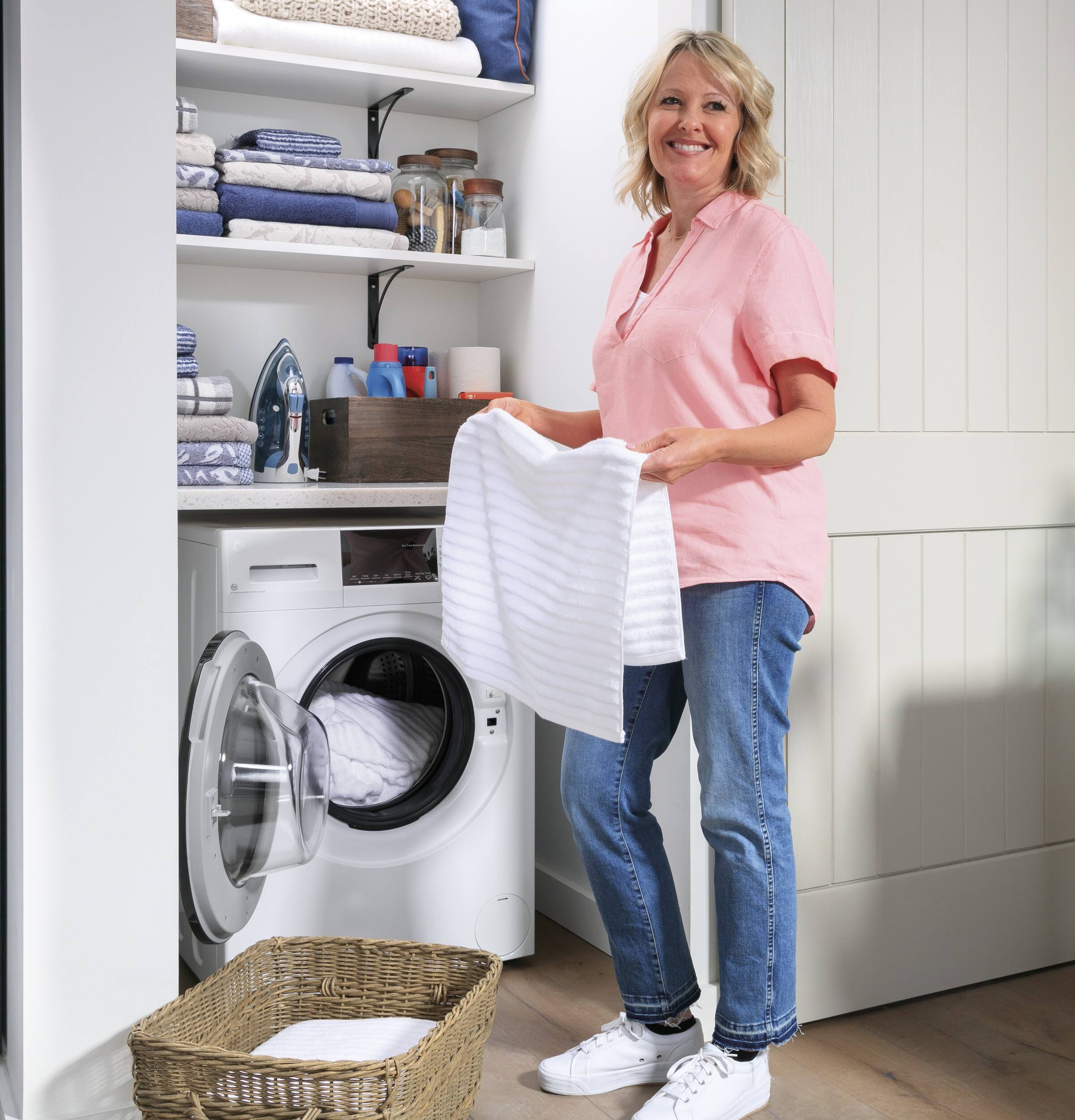 Alt View 7. GE - 2.4 Cu. Ft. High-Efficiency Front Load Washer and Electric Condenser Dryer Combo with Steam and Sanitize - White.