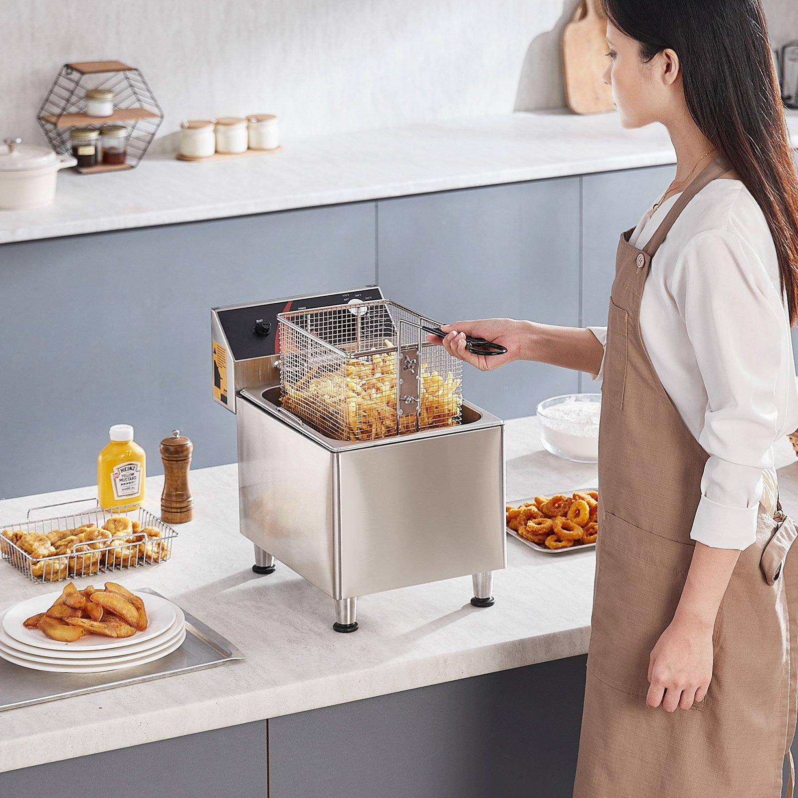 Alt View 1. Glintex - Commercial Deep Fryer 1750W Electric Countertop 12Qt Stainless Steel Single Tank Fryer with Adjustable Feet and Control - Silver.