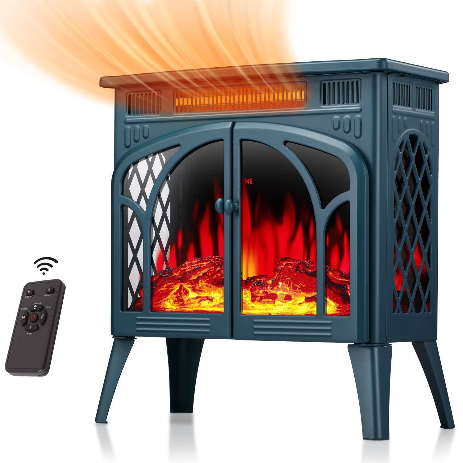 Front. Edendirect - 23.46 in. Freestanding Electric Fireplace Heater, Adjustable Brightness & Heating Mode, Overheating Safe Design, Green - Green.