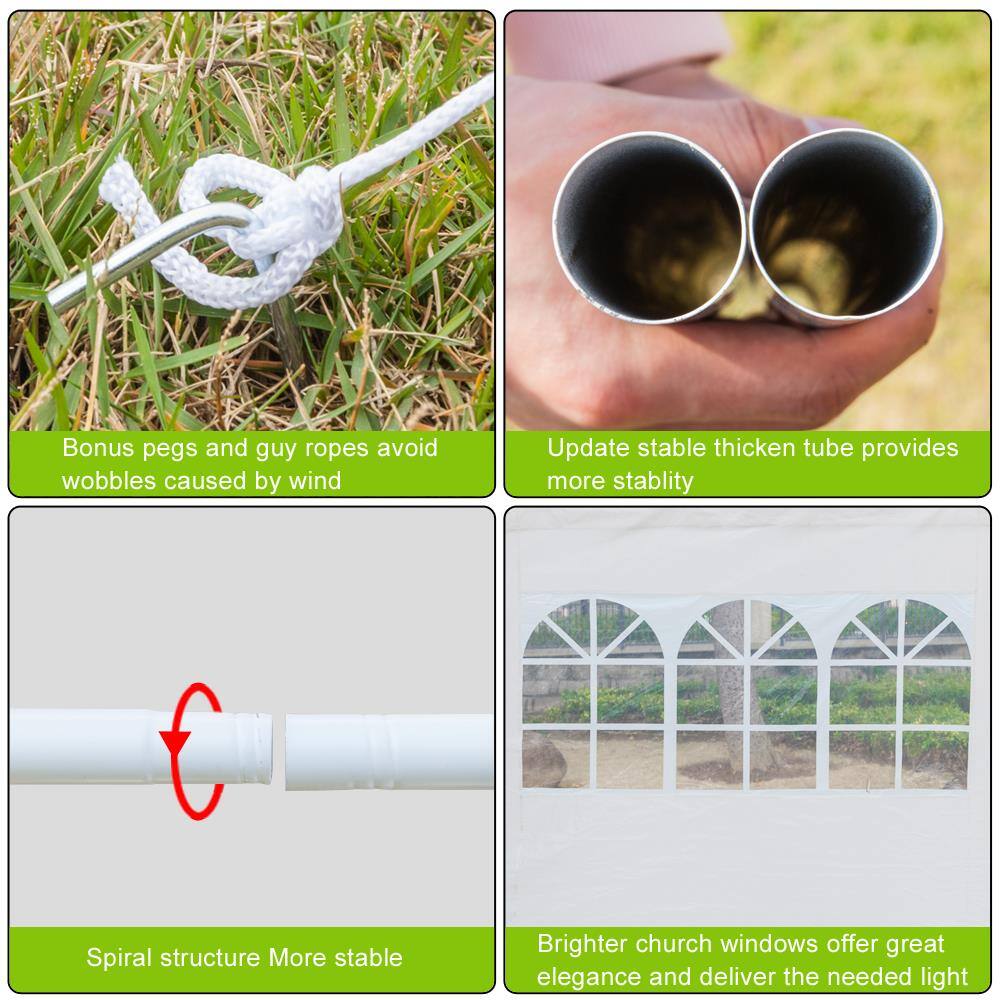 - Bonus pegs and guy ropes avoid wobbles caused by wind
- Update stable thickened tube provides more stability
- Spiral structure More stable
- Brighter church windows offer great elegance and deliver the needed light