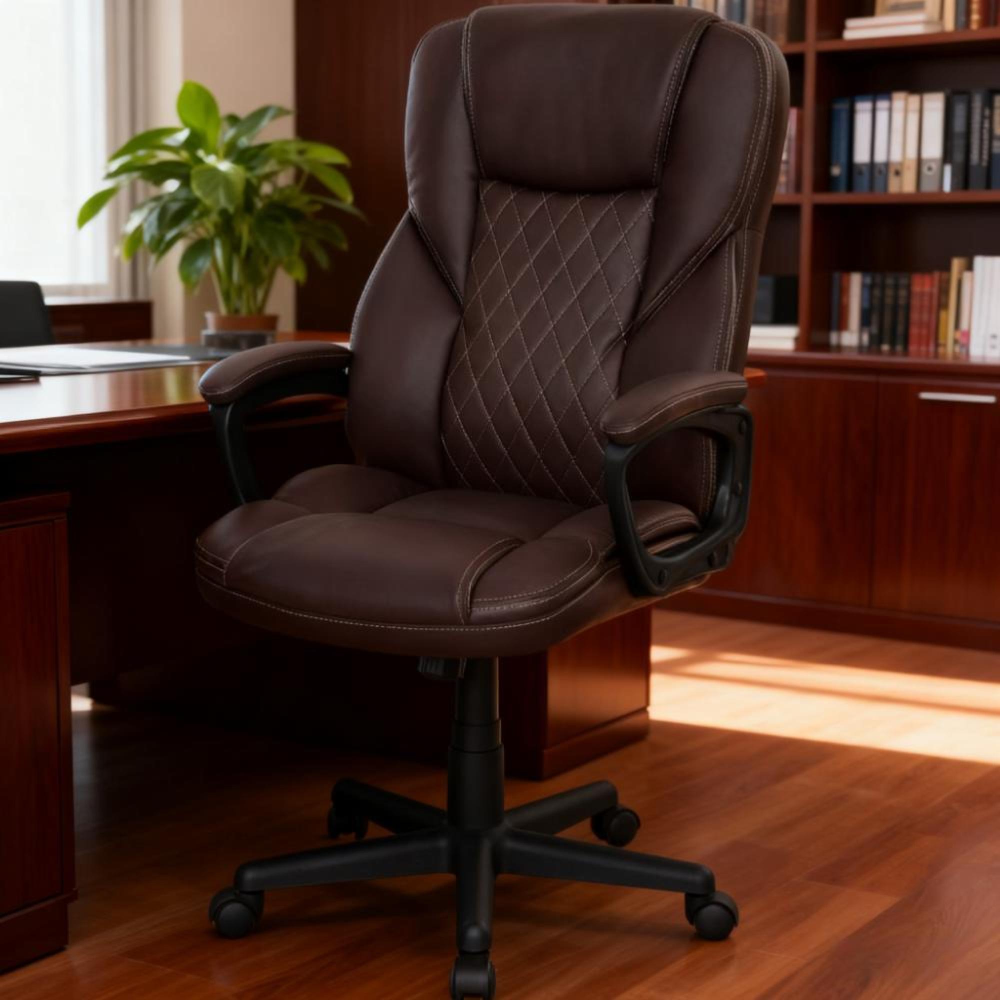 Alt View 4. GOODSILO - Executive High-Back Ergonomic Office Chair with Adjustable Height and Swivel Wheels for Home and Office Use - Brown.