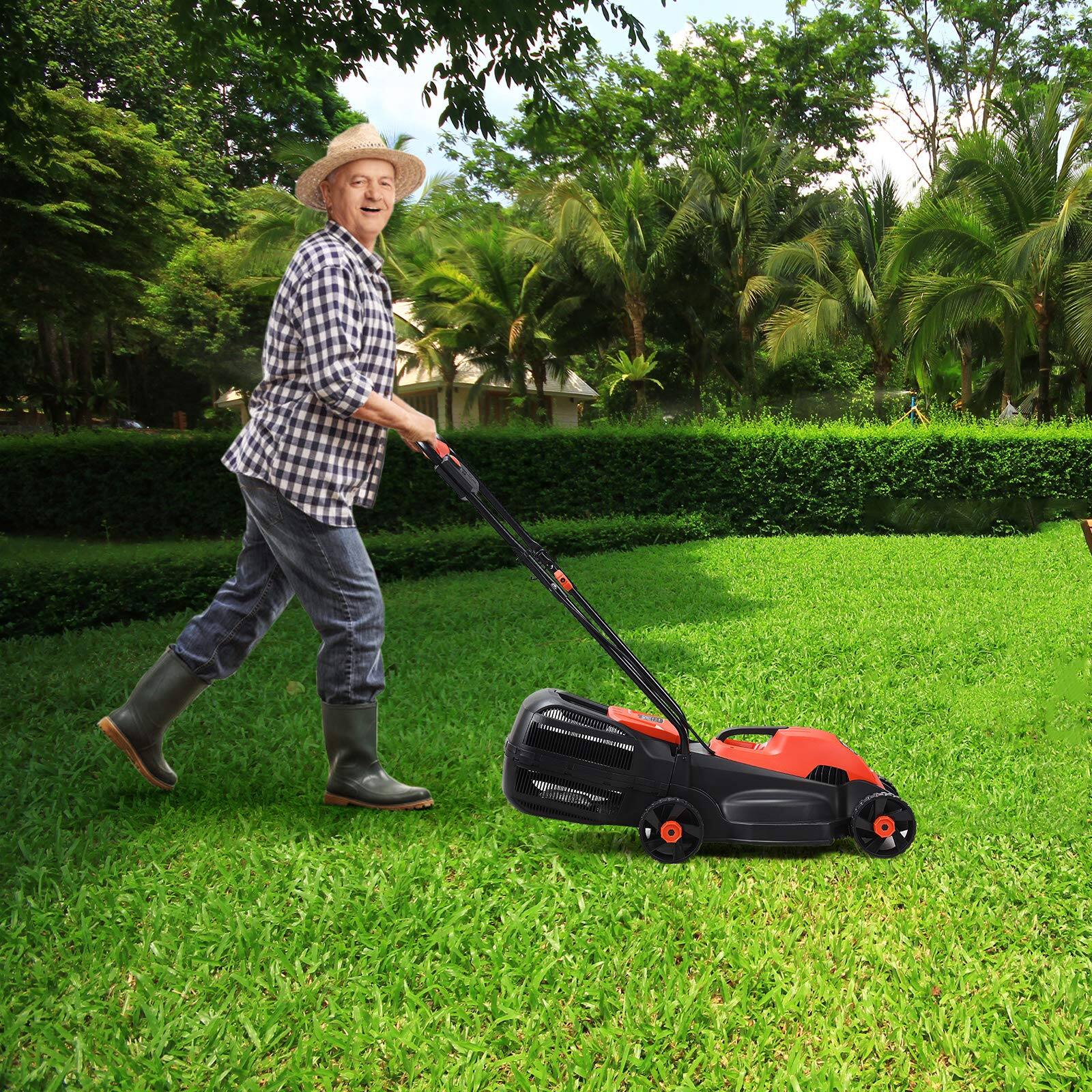 Alt View 1. Ecooso - 13" Corded Electric Push Lawn Mower with Grass Bag, Lightweight Walk-Behind Mower.