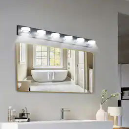 Akoasm - Black 45" Modern 6-Light LED Vanity Light with Adjustable Acrylic Shades, Dimmable Bathroom Mirror & Shower Wall Fixture