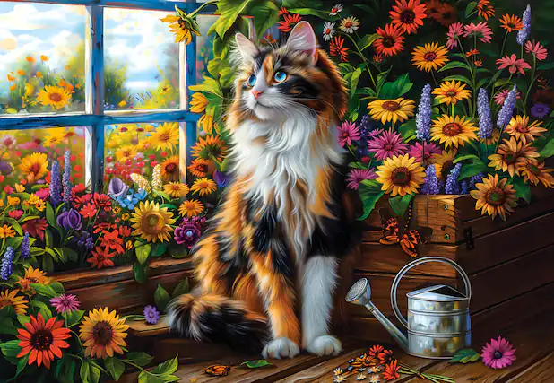 Front. Castorland - CASTORLAND 1000 Piece Jigsaw Puzzles, Blooming Cat Meditation, Flowers, C-105342-2 - Red.