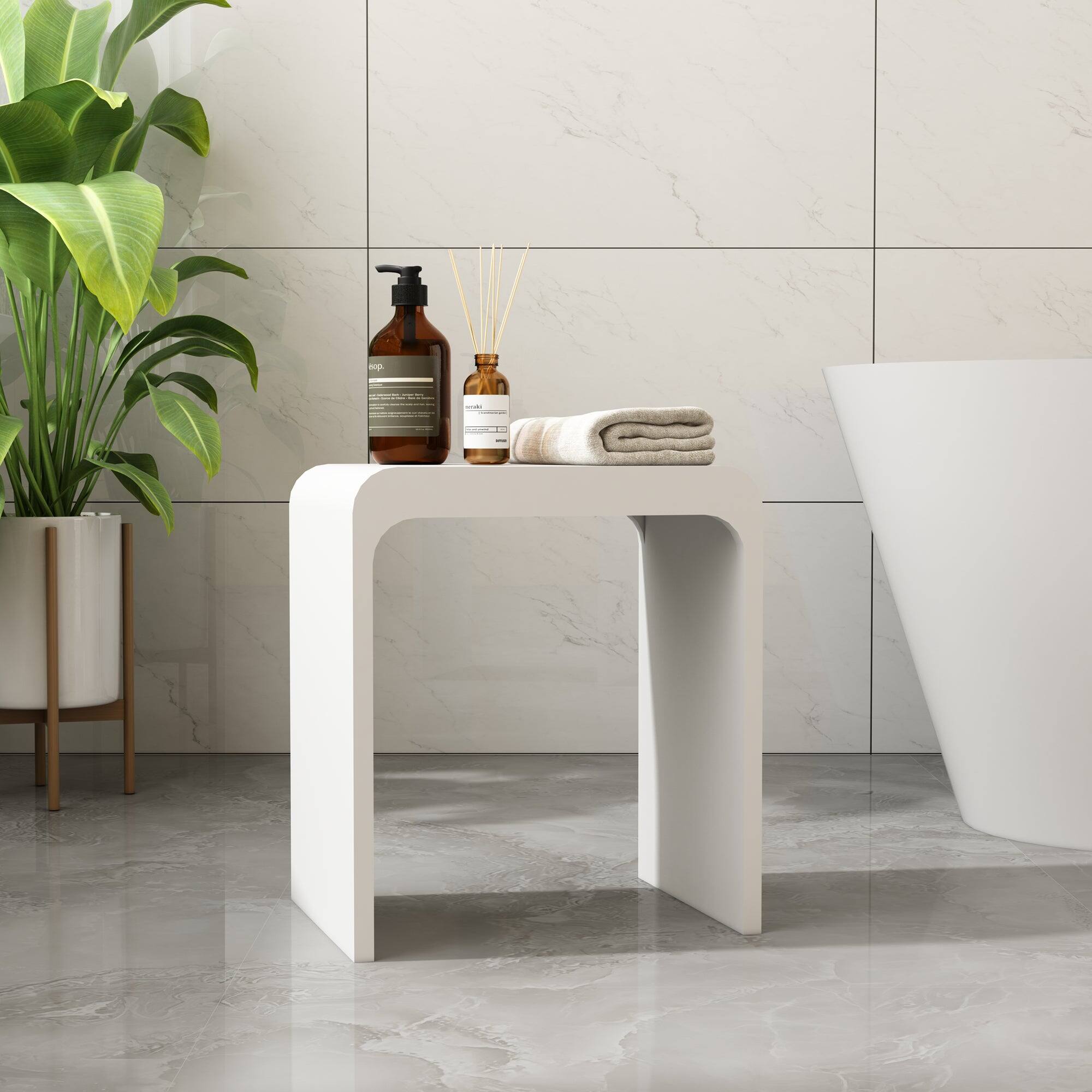Alt View 2. Boyel Living - 11.42 in. W Freestanding Solid Surface Shower Seat in Matte White - Matte White.