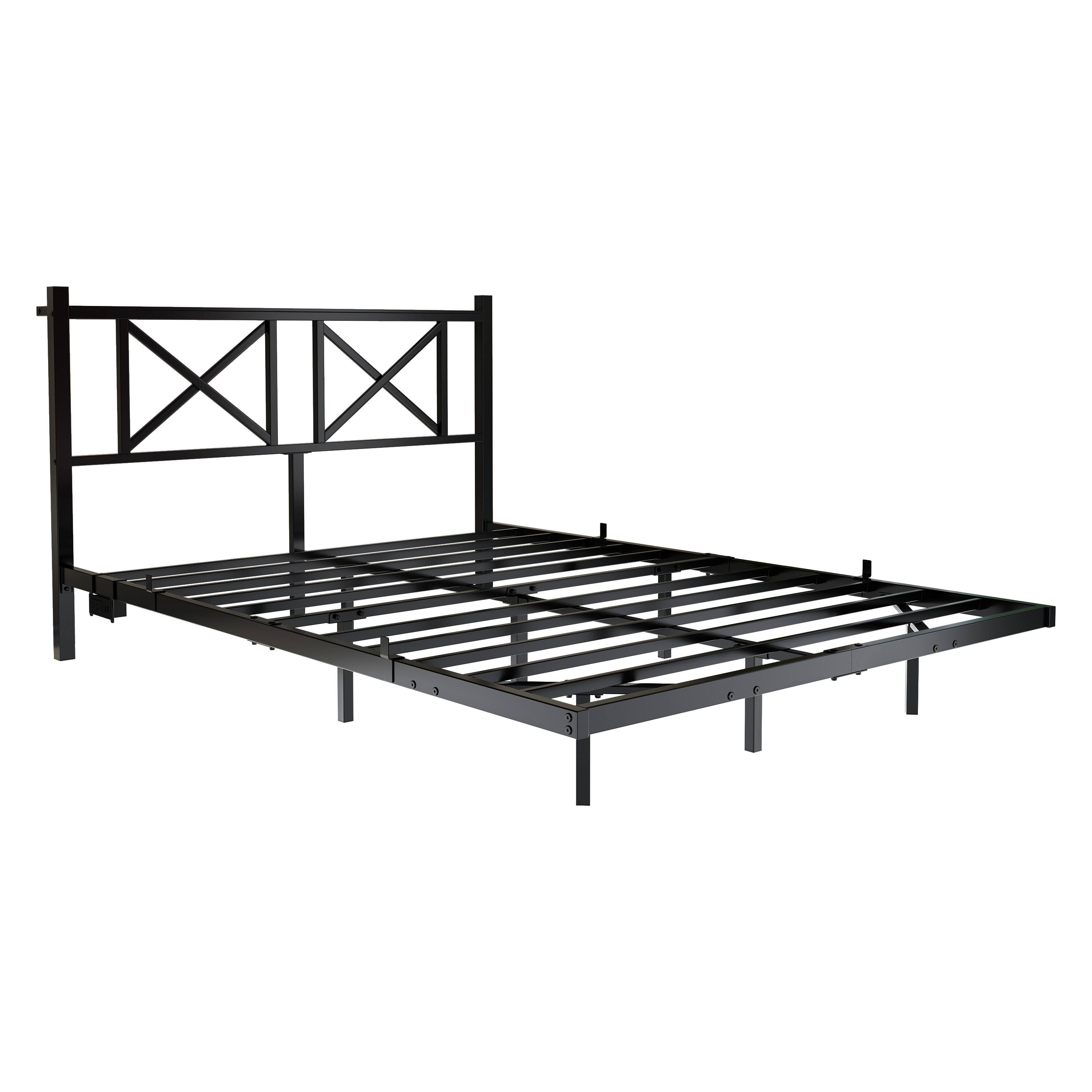 Alt View 4. LUCKY ONE - Full Size Floating Bed Frame with Headboard and Storage, USB Charging Station and LED Lights - Black.