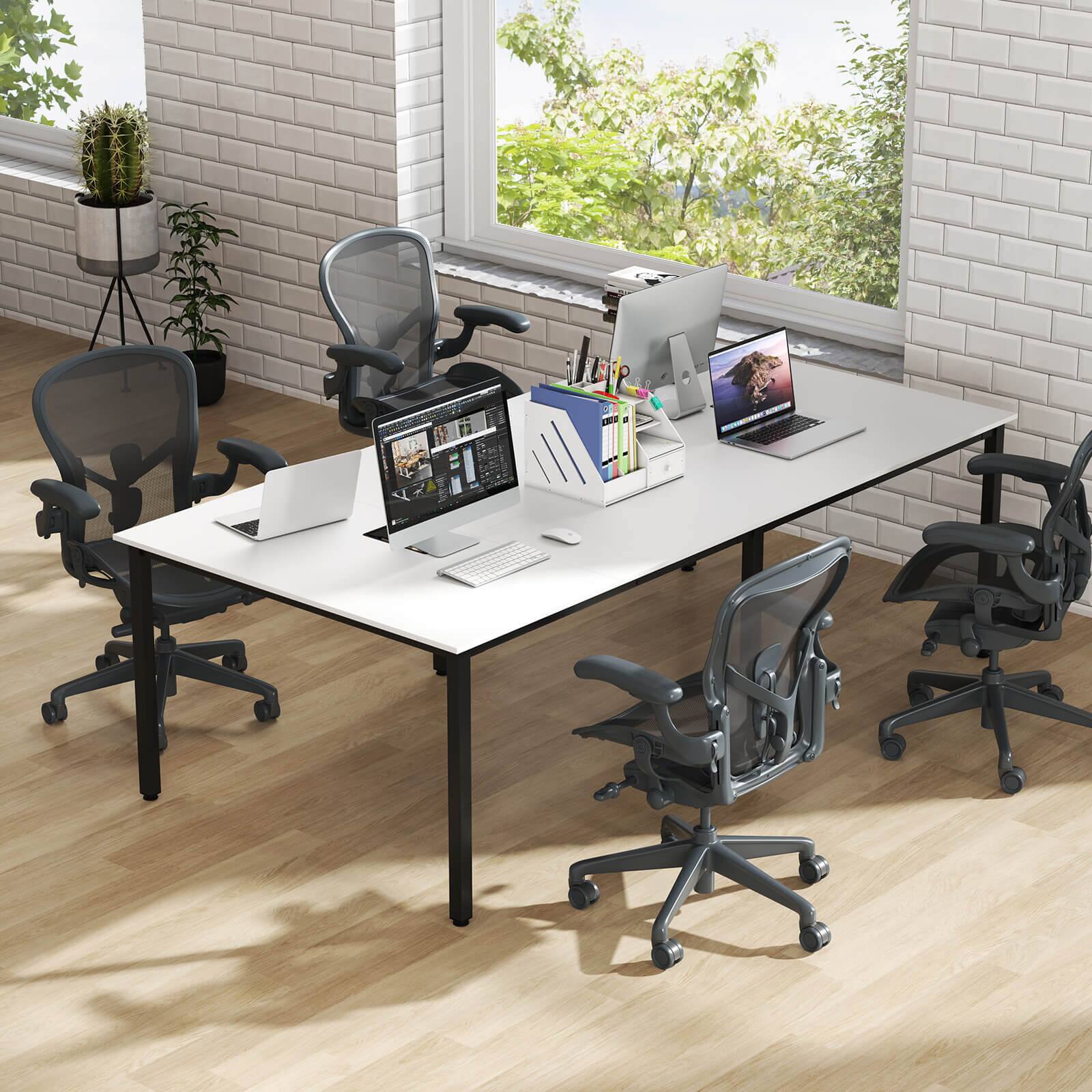 Alt View 1. Costway - Costway 1 PCS 95" x 48" Large Meeting Table Seats up to 10 People 2 Cable Grommets for Office - White.