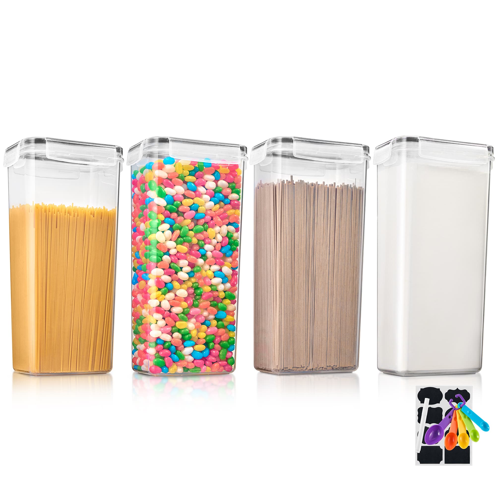 Sorbus - 4 Pack Airtight (2.6L/88.4oz) Cereal Dispenser Canister Set with Lids - Easy Pour, Stackable, Store Dry Food - Clear