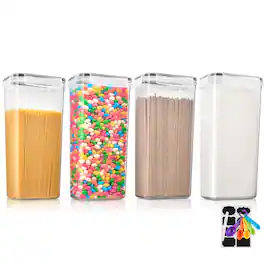 Sorbus - 4 Pack Airtight (2.6L/88.4oz) Cereal Dispenser Canister Set with Lids - Easy Pour, Stackable, Store Dry Food - Clear